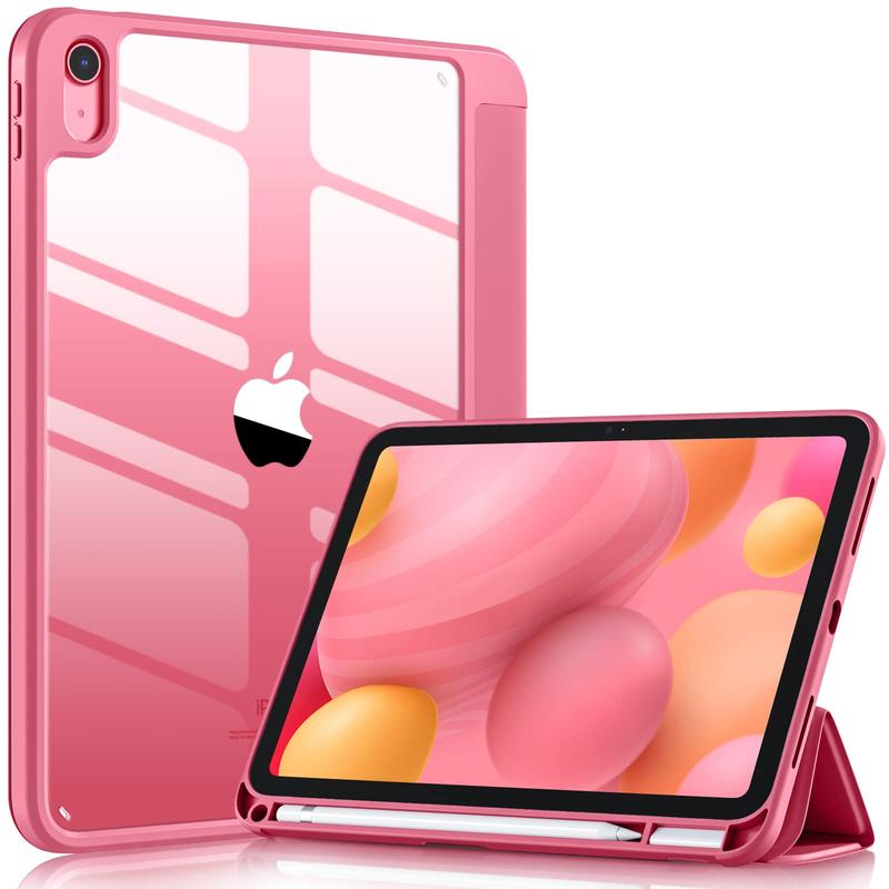 Case Compatible with iPad 10th Generation 2022 10.9 Inch with Pencil Holder, Slim Protective Cover with Clear Back Shell for iPad 10th Gen A2696 A2757 A2777, Auto Wake Sleep, Watermelon Pink