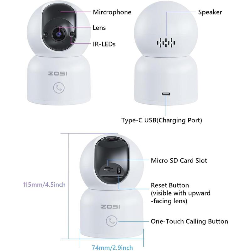 [BlackFriday] ZOSI Indoor Pan Tilt Smart Security Camera,C518 2K 360 Degree ,Plug-in 2.4G 5G Dual-Band WiFi Home Cam with Phone App,Night Vision,Person Detection,2 Way Audio,Cloud & SD Card Storage