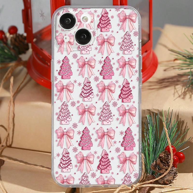 Cute Christmas Tree & Bowknot Pattern Phone Case, 1 Count Decorative Phone Protector Cover, Phone Accessories for iPhone 11 12 13 14 15 16 Series