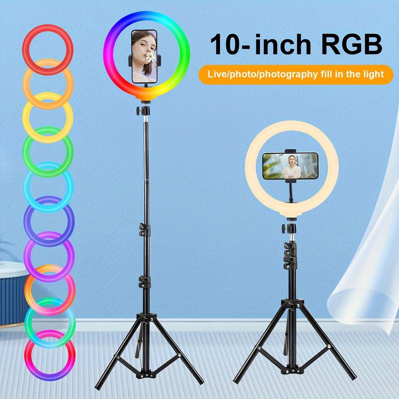 ZOMEI 10-Inch LED Ring Light with Phone Holder - Extendable Stand, 38 Color Modes, Dimmable Brightness, Tripod Included for Selfies, Live Streaming & Makeup Photography