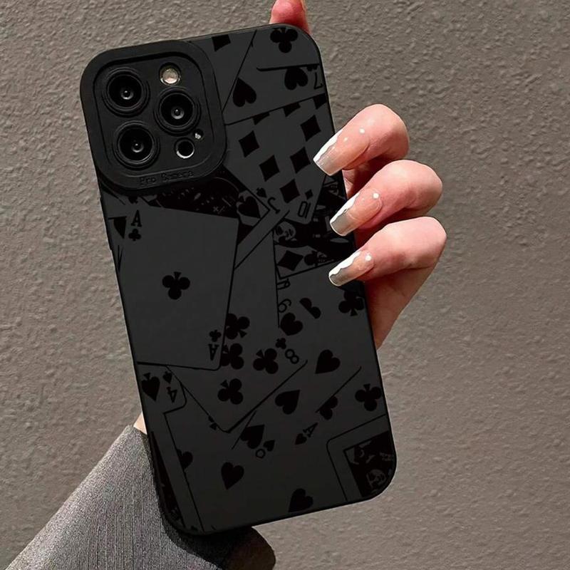 Poker Pattern Anti Drop Phone Case with Camera Lens Protector, Shockproof Phone Protective Cover for Summer, Phone Accessory Compatible With iPhone 7 8 X 11 12 13 14 15 Plus Pro Max, Fall Gift