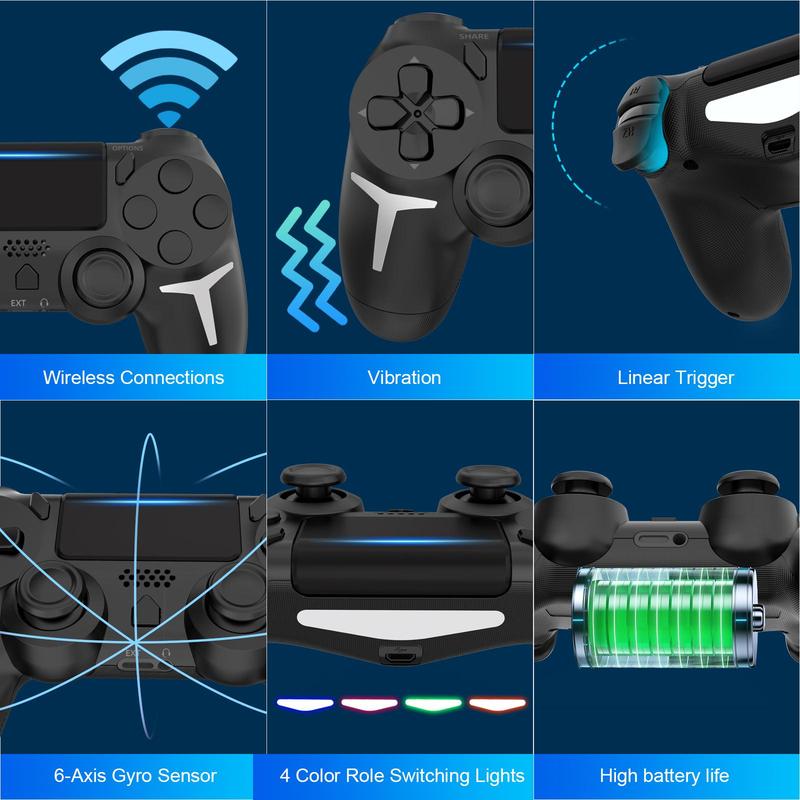 GAMINJA Wireless Controller, Dual Vibration Game Controller, 6-Axis Gyro Sensor Gamepad Compatible with PS4 PS4 Slim PS4 Pro PC, Gaming Accessories