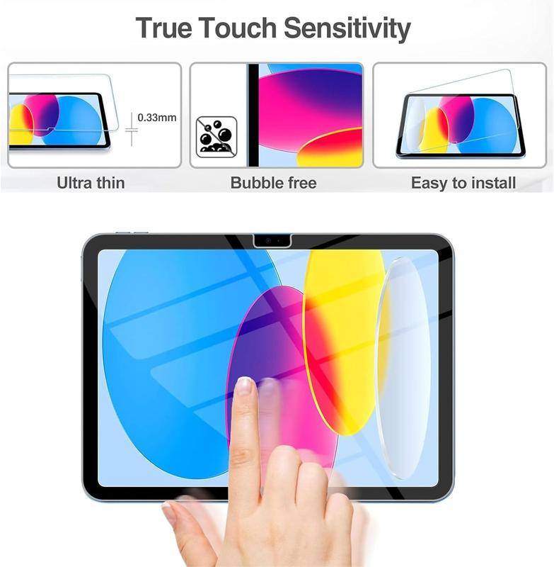 2 Pack Screen Protector for iPad 10th Generation 10.9 Inch 2022 (Model A2696 A2757 A2777) Tempered Glass Film Guard High Touch Sensitivity [ ID &  Pencil Compatible]