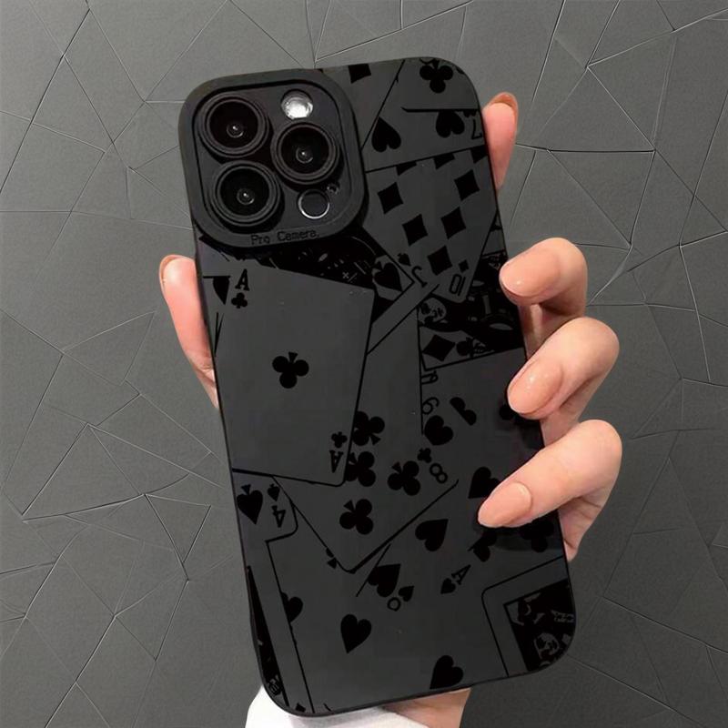 Poker Pattern Anti Drop Phone Case with Camera Lens Protector, Shockproof Phone Protective Cover for Summer, Phone Accessory Compatible With iPhone 7 8 X 11 12 13 14 15 Plus Pro Max, Fall Gift