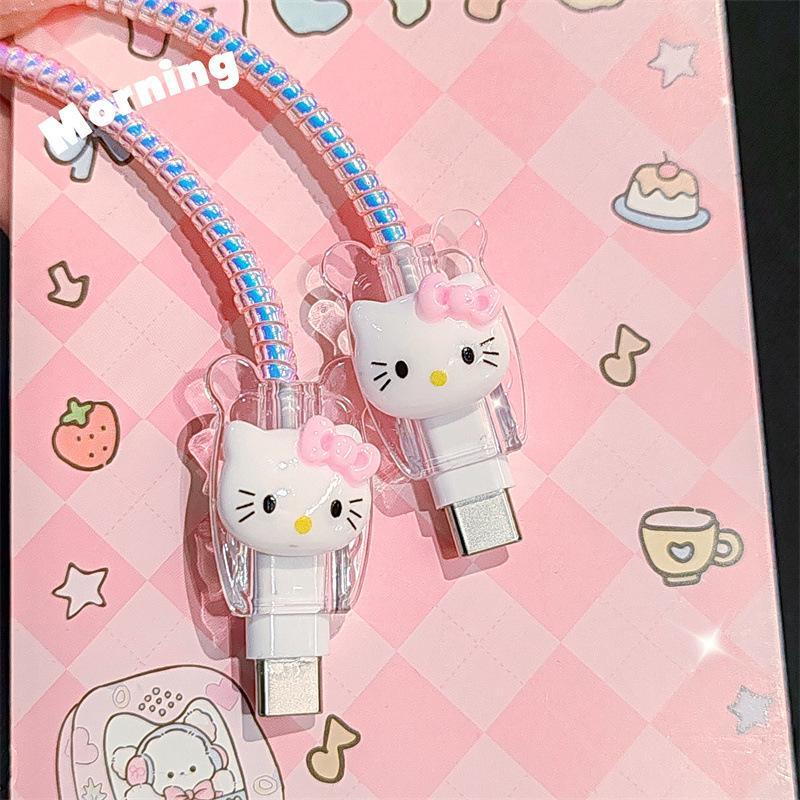 Sanrio Cat Design Data Cable Protector Set, Cute Cartoon Design Charger Protective Cover, Phone Accessories Compatible with iPhone 20W Charger