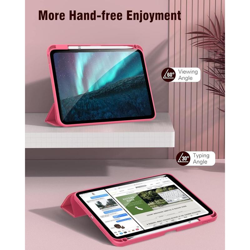 Case for IPad 10th Generation with Pencil Holder IPad 10.9 Inch Case 2022, IPad Case 10th Generation Hybrid Slim Tri-fold Stand Protective Cover with Clear Back for IPad 10, Watermelon Pink