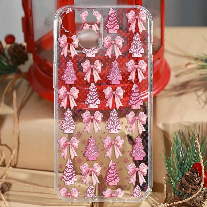 Cute Christmas Tree & Bowknot Pattern Phone Case, 1 Count Decorative Phone Protector Cover, Phone Accessories for iPhone 11 12 13 14 15 16 Series