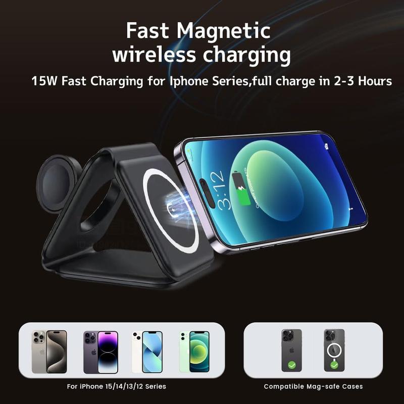 Charging Station for Apple Multiple Devices - 3 in 1 Foldable Magnetic Wireless Charger Dock - Travel Charging Pad for iPhone 15 14 13 12 Pro Max Plus Watch & Airpods, christmas gift ideas Black Friday Deals tiktok shop store