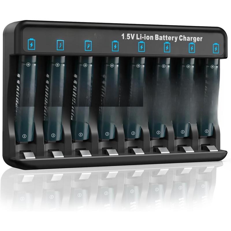 Rechargeable AAA Lithium  with Charger, 8Pack Li-ion Triple a , 1.5V 1100 mWh High Capacity, Cycle Times Over 1000+