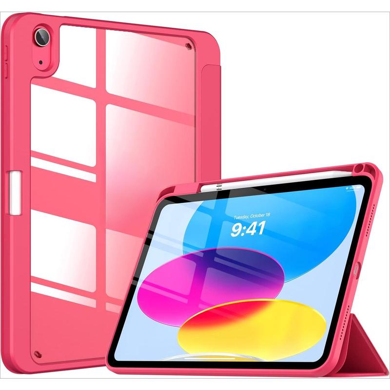 Case for IPad 10th Generation with Pencil Holder IPad 10.9 Inch Case 2022, IPad Case 10th Generation Hybrid Slim Tri-fold Stand Protective Cover with Clear Back for IPad 10, Watermelon Pink