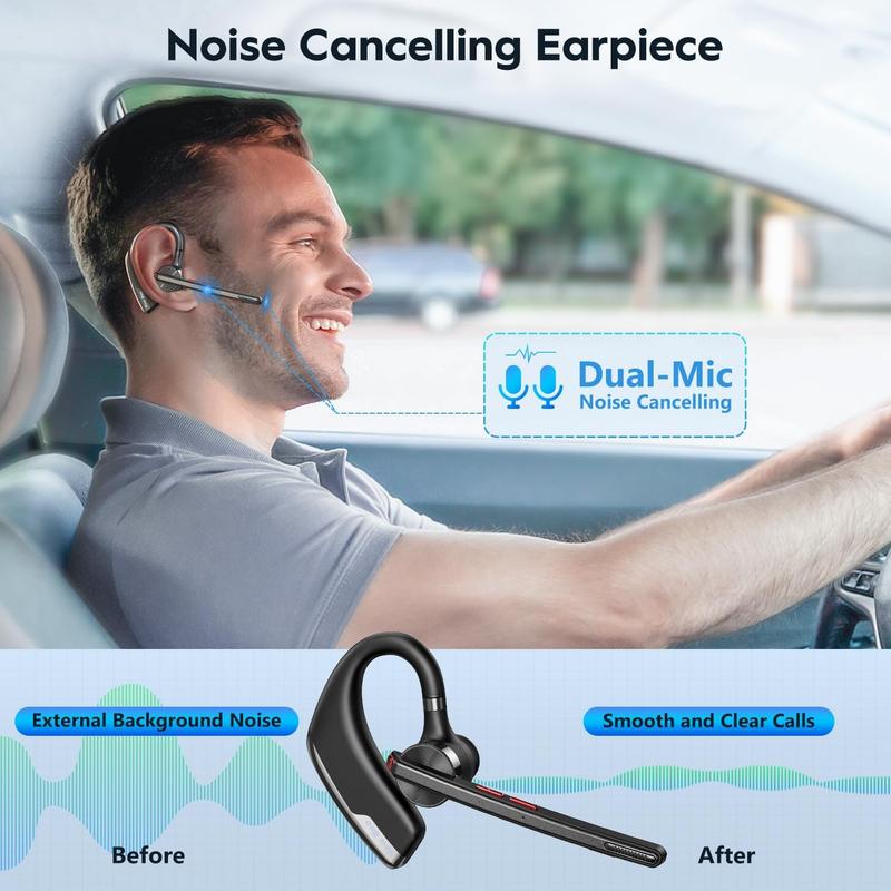 New Bee Driver Bluetooth Headset: Dual microphone noise reduction and V5.2 connectivity, enjoy 80 hours of playback time, 500mAh charging box - suitable for office and driving, as well as truck drivers