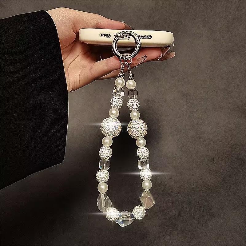 Luxury Rhinestone & Faux Pearl Decor Phone Chain, Fashionable Short Phone Lanyard, Phone Strap for Women & Girls, Phone Accessories