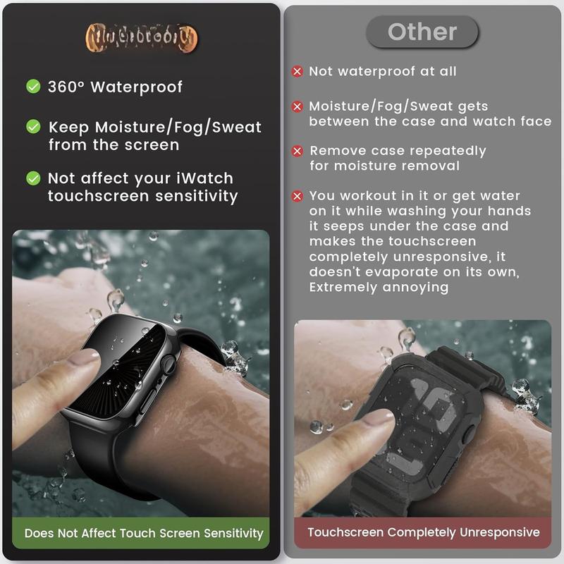 Waterproof Privacy Case for  Watch Series 10 SE 9 8 7 6 5 4 Ultra 2 Ultra, Hard PC Bumper Tempered Glass Screen Protector for iWatch Cover Accessories, 42mm Jet Black