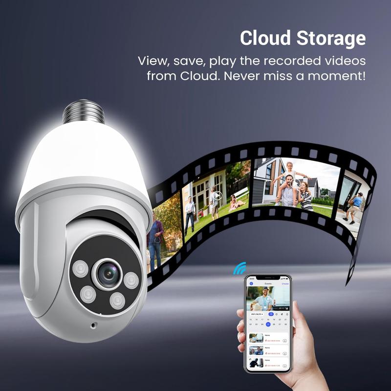 1080P Light Bulb Security Camera with Motion-Activated LED Lights, 2.4GHz WiFi, Motion Detection and Alarm, Two-Way Talk, Color Night Vision, Human Detection for Indoor Outdoor Home Security