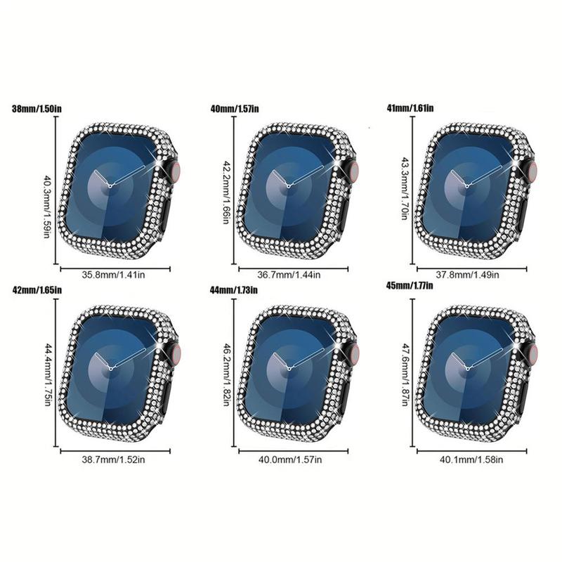 2 In 1 Ultra-thin Tempered Glass Smart Watch Screen Protector & Case, Rhinestone Decor Smart Watch Case, Compatible with Apple Watch Series SE 9 8 7 6 5 4 3 2 1, Smart Watch Accessories