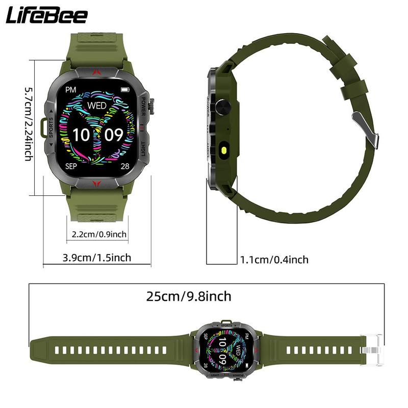 LIFEBEE Men's Smart Watch, IP68 Waterproof 2.01-inch Screen Tactical Smart Watch with LED Flashlight, 120+Sports Mode Civilian Compass Fitness Wristwatch, Smart & Wearable Devices for Smartphone, Sport Smartwatch