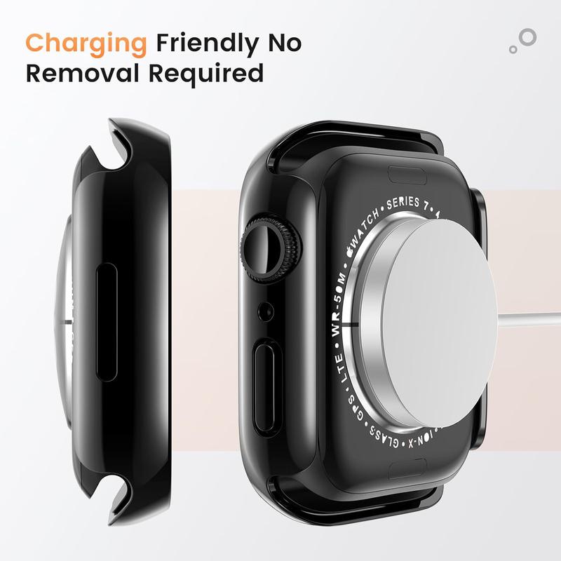 Waterproof Privacy Case for  Watch Series 10 SE 9 8 7 6 5 4 Ultra 2 Ultra, Hard PC Bumper Tempered Glass Screen Protector for iWatch Cover Accessories, 42mm Jet Black