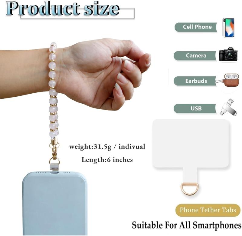 Marble Beaded iPhone Wrist Strap with Tether Tab - Rose Quartz - Smartphone, Accessories