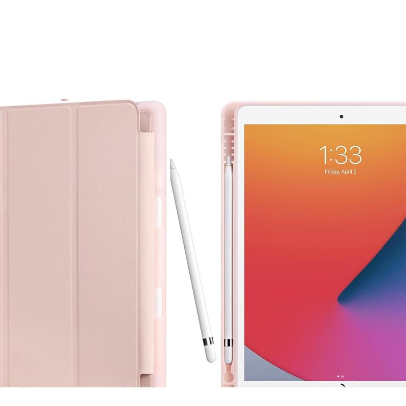 for iPad 9th 8th 7th Generation Case (2021 2020 2019) iPad 10.2-Inch Case with Pencil Holder [Sleep Wake] Slim Soft TPU Back Stand Protective Cover Cases(Light Pink)