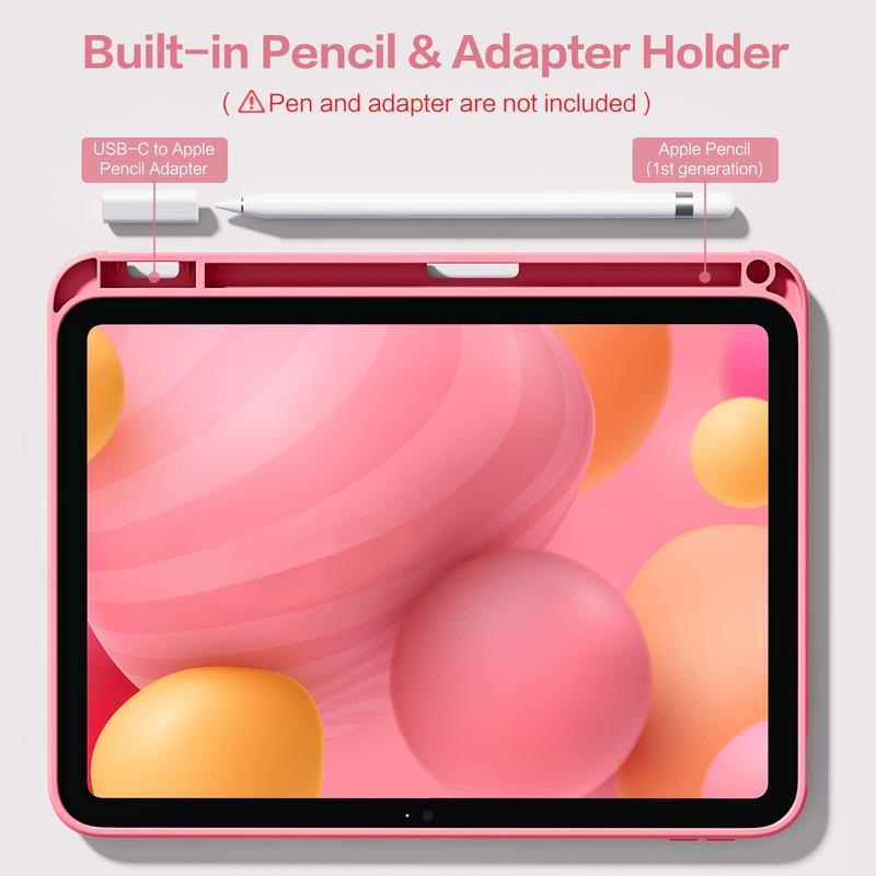 Case Compatible with iPad 10th Generation 2022 10.9 Inch with Pencil Holder, Slim Protective Cover with Clear Back Shell for iPad 10th Gen A2696 A2757 A2777, Auto Wake Sleep, Watermelon Pink