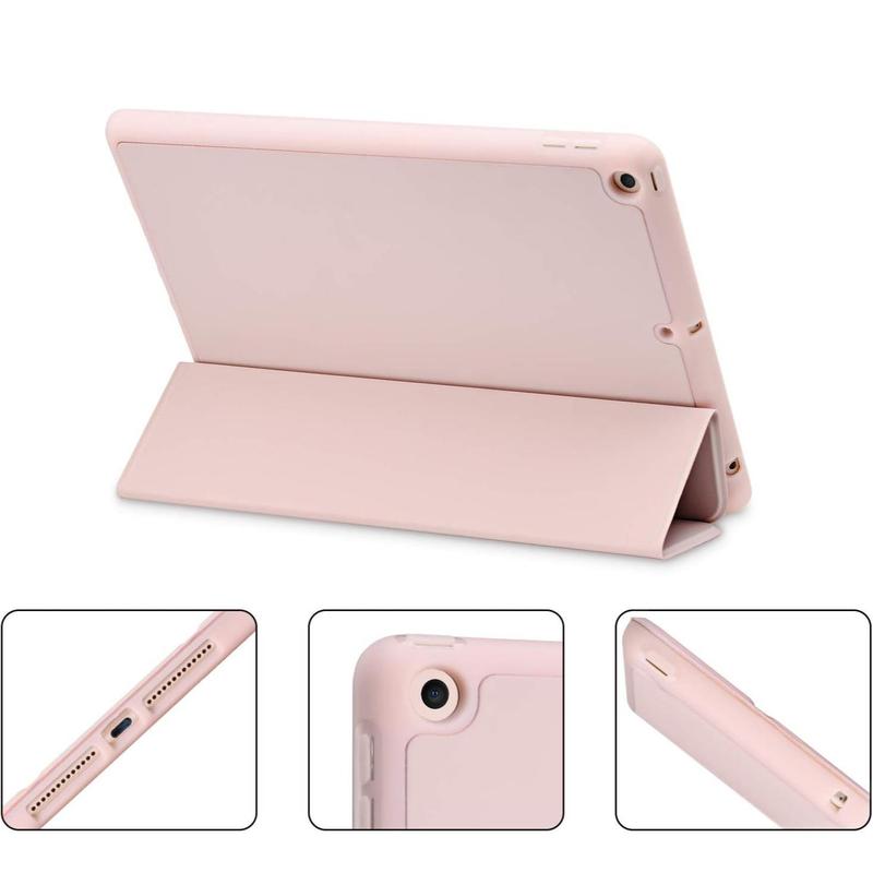 for iPad 9th 8th 7th Generation Case (2021 2020 2019) iPad 10.2-Inch Case with Pencil Holder [Sleep Wake] Slim Soft TPU Back Stand Protective Cover Cases(Light Pink)