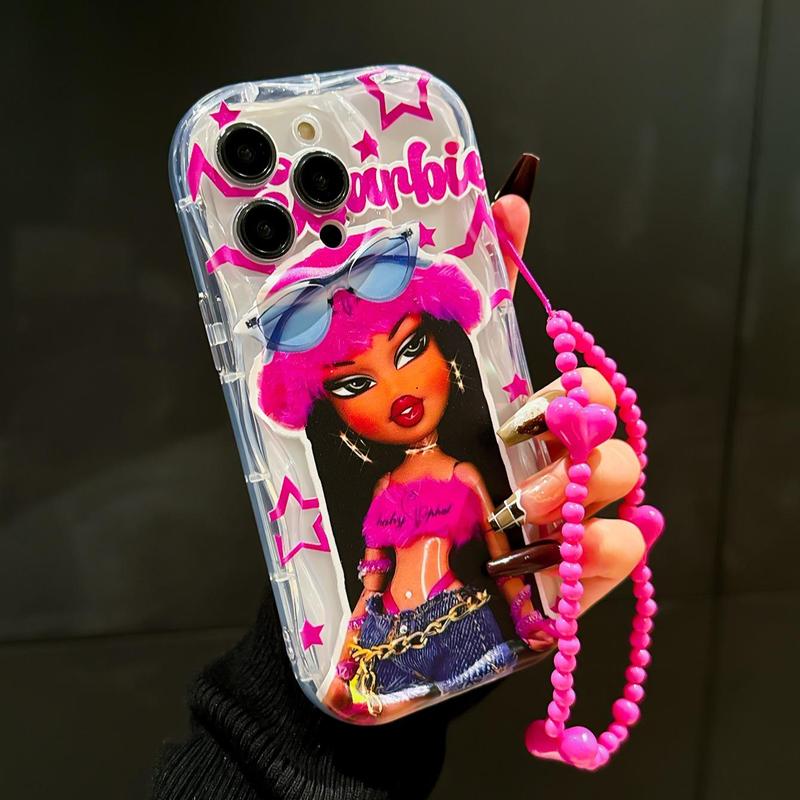 Cartoon Girl Pattern Phone Case with Lanyard, 1 Count All-inclusive Decorative Phone Protector Cover, Phone Accessories Compatible with iPhone 11 12 13 14 15 Pro Max Phone Cases