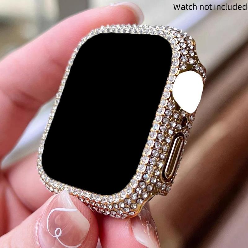 2 In 1 Ultra-thin Tempered Glass Smart Watch Screen Protector & Case, Rhinestone Decor Smart Watch Case, Compatible with Apple Watch Series SE 9 8 7 6 5 4 3 2 1, Smart Watch Accessories