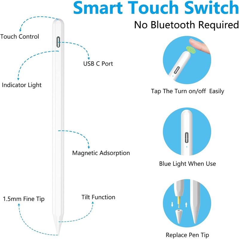 Apple Pencil for iPad 10th 9th Gen, iPad Pro 11 & 12.9 inch, Compatible with Apple iPad Air 5th 4th 3rd Gen, Mini 6th 5th Gen, iPad 8th 7th 6th Gen