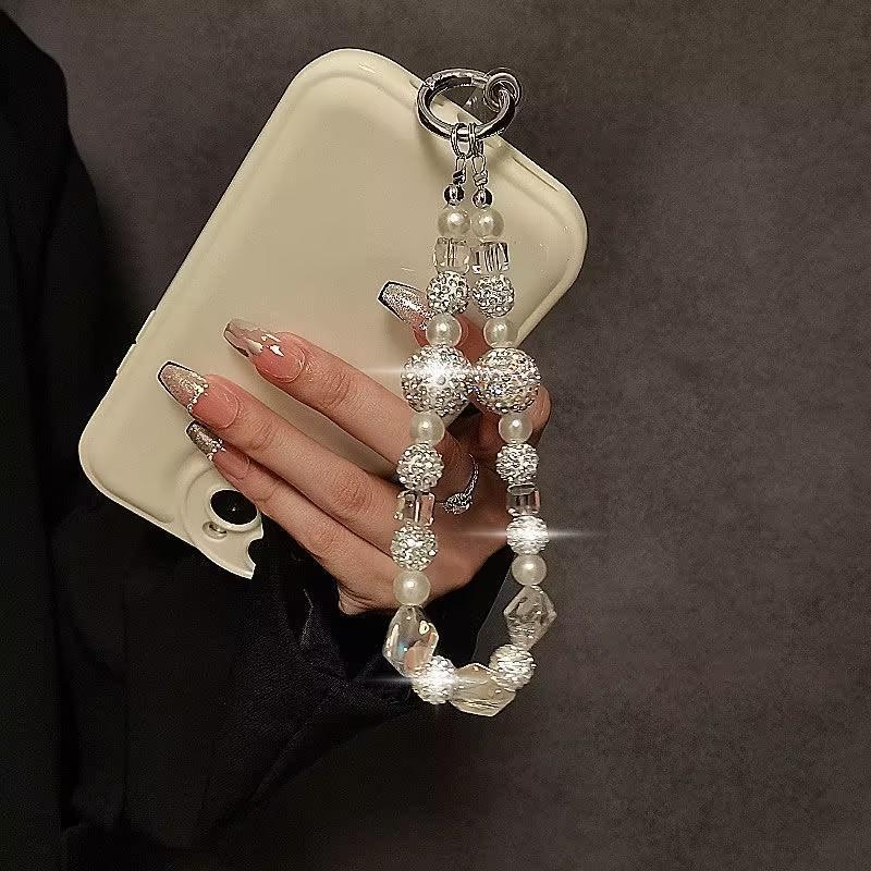 Luxury Rhinestone & Faux Pearl Decor Phone Chain, Fashionable Short Phone Lanyard, Phone Strap for Women & Girls, Phone Accessories