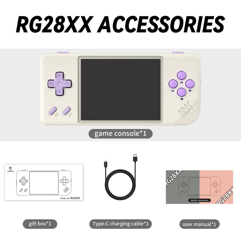 ANBERNIC RG28XX Handheld Game Console 2.83 inch 640*480 IPS Screen Linux System 3100mAh Video Retro Player Support HD-M-I Output TV 2.4G Wireless Wired Controller Supports Music Video Player Transparent Protection