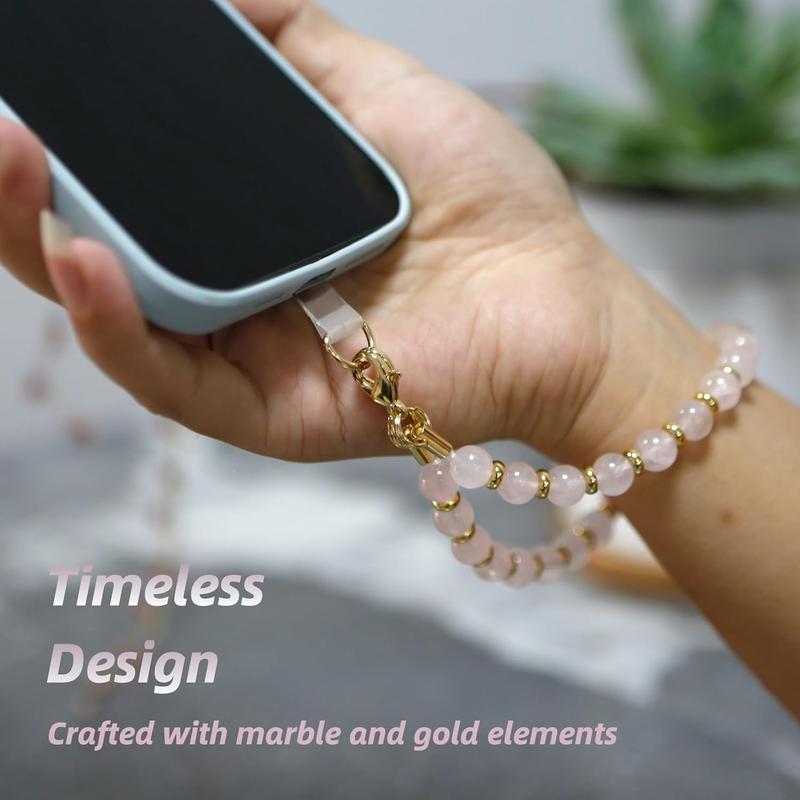 Marble Beaded iPhone Wrist Strap with Tether Tab - Rose Quartz - Smartphone, Accessories