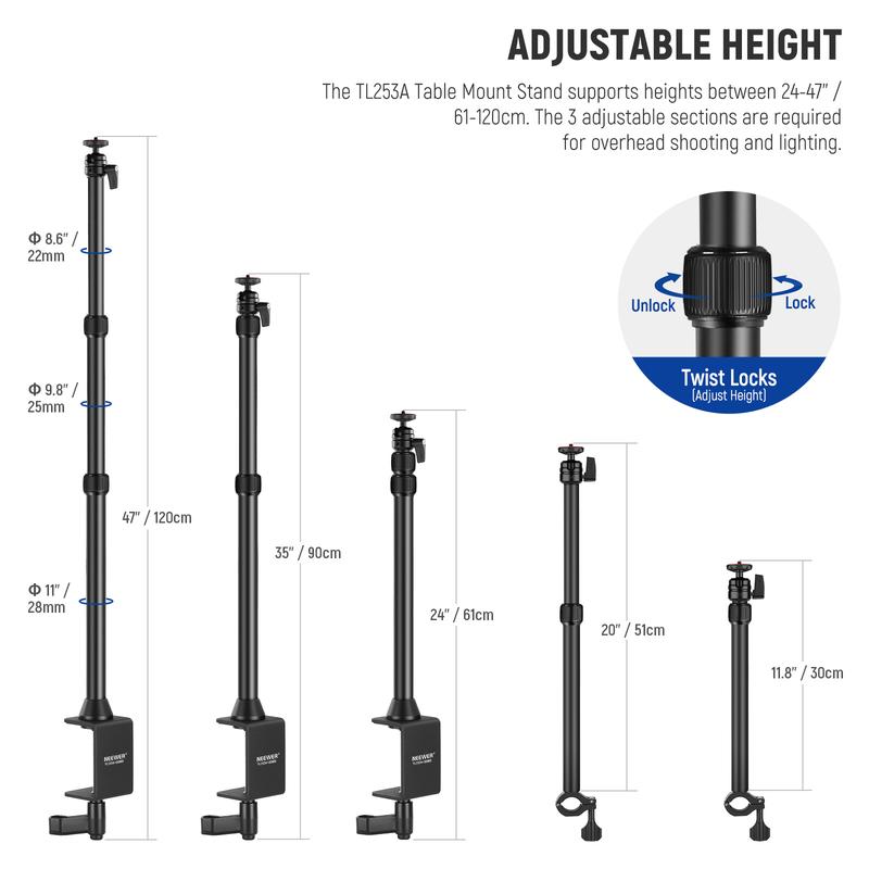 NEEWER TL253A+DS001 Tabletop Overhead Camera Mount Stand