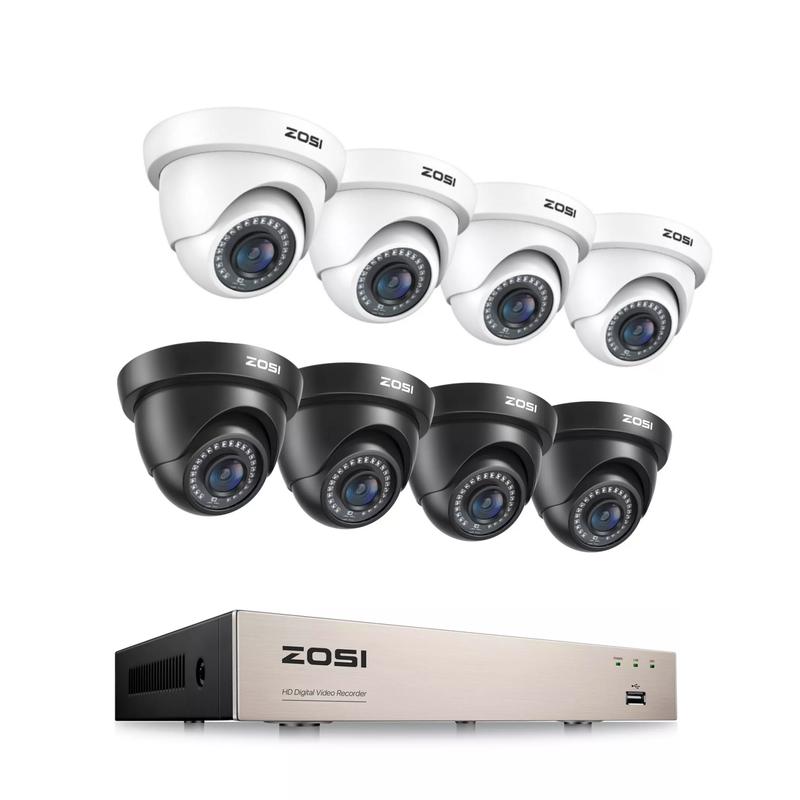 ZOSI CCTV Camera Full HD 1080P H.265+ 8CH DVR Recorder Home Security System Kit with AI Human Vehicle Detection,Night Vision,5MP Lite 4pcs 1080P 1920TVL 2MP Outdoor Indoor Surveillance Dome Cameras (No HDD)