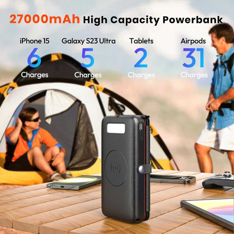 Christmas Gifts - Solar Charger Power Bank, 27000mAh Wireless Portable Charger with 4 Solar Panels, 22.5W Fast Charging Battery Pack USB-C in Output PD+QC3.0 Portable Power Bank for All Cell Phones, Best Gifts for Christmas