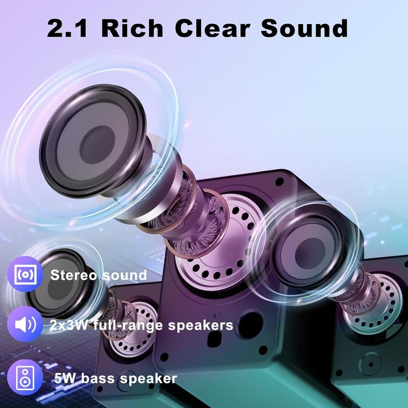 LENRUE 2.1 Computer Speakers for Desktop with Subwoofer, PC Speakers with light,11W Stereo Desktop Speaker with Enhanced Bass,USB Powered Speaker with AUX-in for Laptop Tablet Monitor-N191