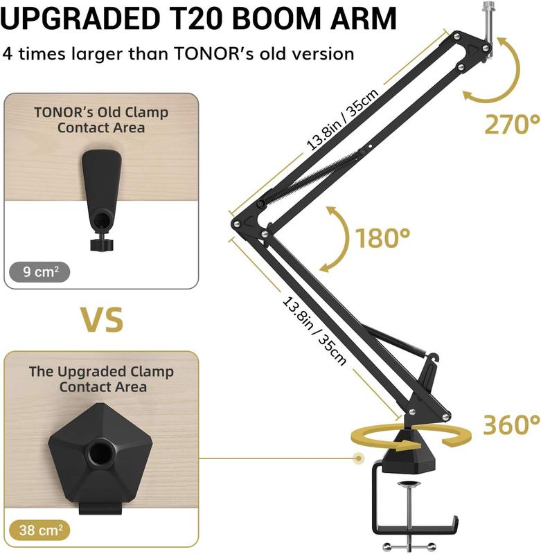 TONOR XLR Condenser Microphone, Professional Cardioid Studio Mic Kit with T20 Boom Arm, Shock Mount, Pop Filter for Recording, Podcasting, Voice Over, Streaming, Home Studio, YouTube (TC20)