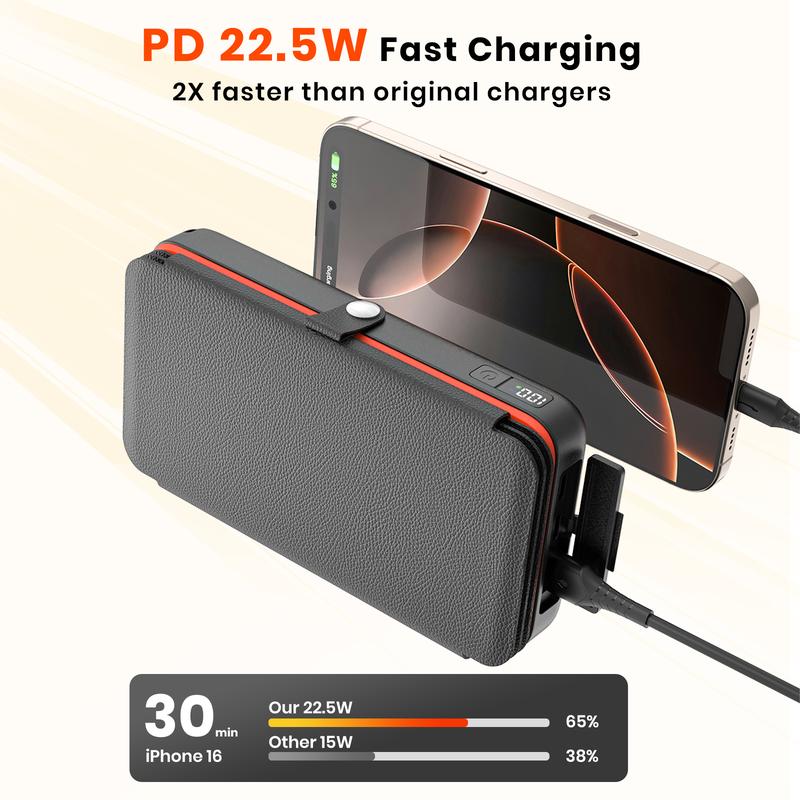 Christmas Gifts - Solar Charger Power Bank, 27000mAh Wireless Portable Charger with 4 Solar Panels, 22.5W Fast Charging Battery Pack USB-C in Output PD+QC3.0 Portable Power Bank for All Cell Phones, Best Gifts for Christmas