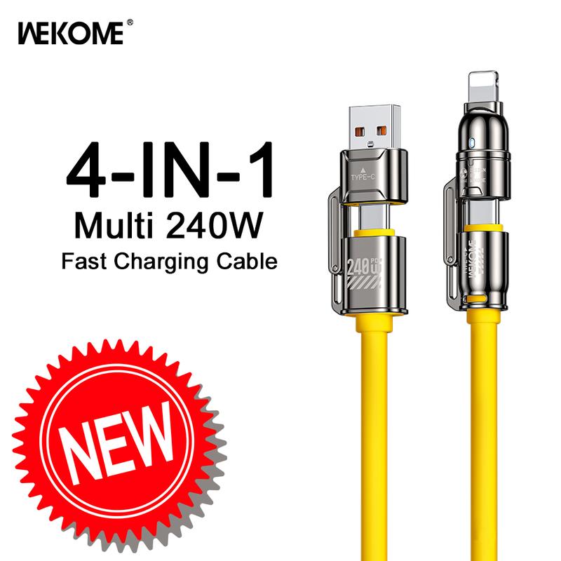 WEKOME 4-in-1 Multi USB Charging Cable with USB A,Type C,Lightnig - MAX 240W Fast Charging & Data Sync,Zinc Alloy Design,4FT Silicone Cable,Compatible with iphone 16 15,iPad Pro,Samsung,and Laptops Android Device Smartphone Cellphone Electronic Charger