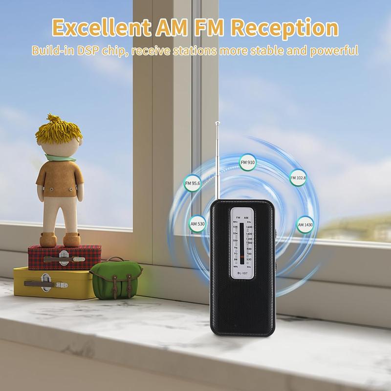 Pocket AM FM Radio with Best Reception, Mini Battery Operated Walkman Radio Portable, Includes Headphones, Operated by 2 AAA Batteries for Walking and Jogging