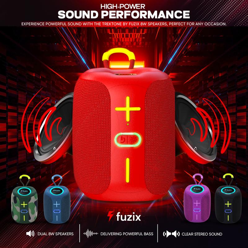 Fuzix TrekTone Portable Bluetooth Speaker High-Power, 360-Degree Stereo Sound, Bluetooth, LED Lights, TWS Function, FM Radio, MicroSD Card, USB Support, Wireless Speaker for Summer Gift, Durable Outdoor Audio Sound Machine for Camping, Back to School