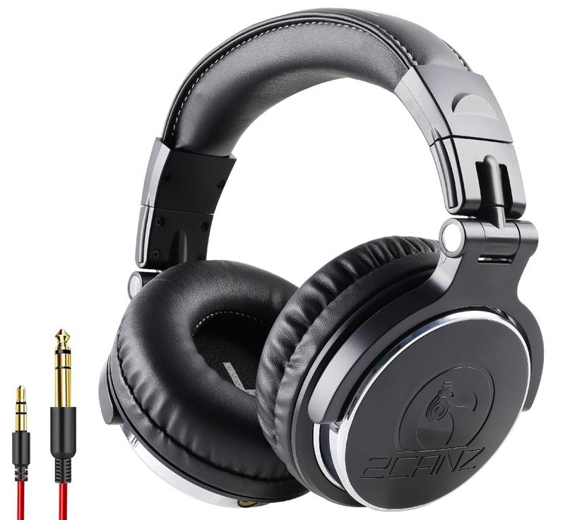 2CANZ Matte Black Wired Headphones - Closed Back, Plush Ear Cushions, 8-Way Adjustable Earpads, Audio, Foldable, Dual Jacks (3.5mm & 1 4