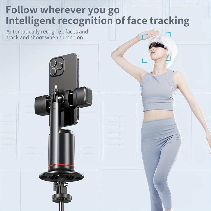 360° Rotatable Selfie Stick, Rechargeable Smart Ai 360° Face Recognition Phone Stand with 2 Fill Light, Desktop Phone Holder for Live Streaming, Photography, Selfie Stand, Vlogging Equipment, Tripod Stabilizer