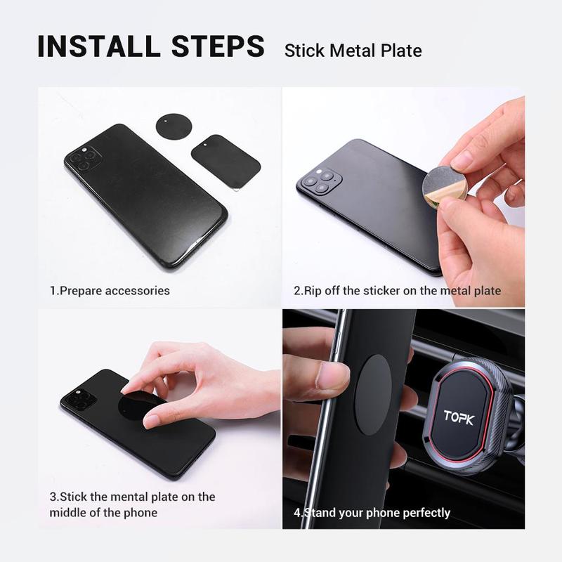 TOPK Magnetic Car Phone Holder, Car Phone Holder with 6 Strong Magnets, Universal Car Phone Navigation Holder, Car Interior Accessories