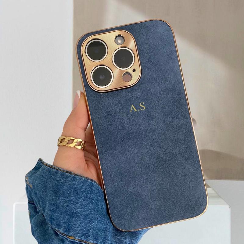 Personalized Suede Case for iPhone  16 15 Pro iPhone 14 Phone case Initials Engraving  Monogram Engraved PU Leather Phone case Gift idea for her Accessories Protection Custom Durable Cover Smartphone Handheld Protective Shockproof Cellphone Screen