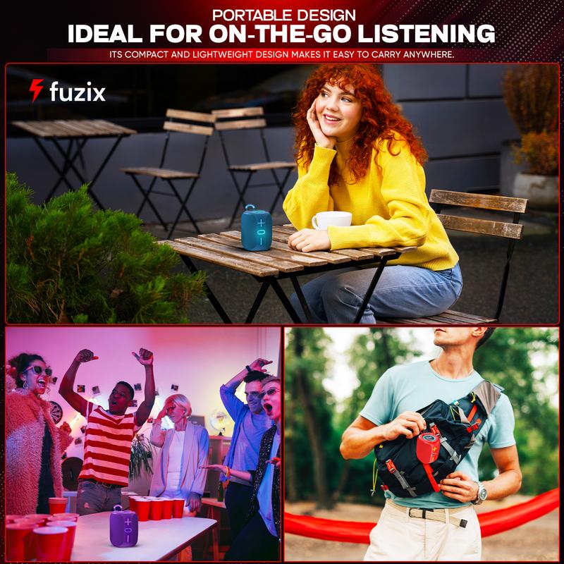 Fuzix TrekTone Portable Bluetooth Speaker High-Power, 360-Degree Stereo Sound, Bluetooth, LED Lights, TWS Function, FM Radio, MicroSD Card, USB Support, Wireless Speaker for Summer Gift, Durable Outdoor Audio Sound Machine for Camping, Back to School