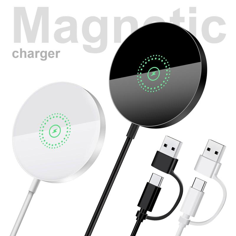 FDGAO 15W Magnetic Wireless Charger, Portable Wireless Charger with Charging Cable, Magnetic Charger Station for Apple AirPods iPhone 16 15 14 13 12 Pro Max Plus Mini