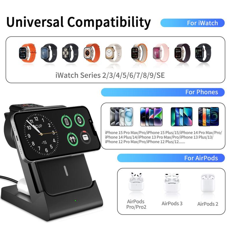 4-in-1 Wireless Charger, 15W Fast Wireless Charger with 5000mAh Power Bank, Detachable Wireless Charging Station for iPhone Watch Earphones