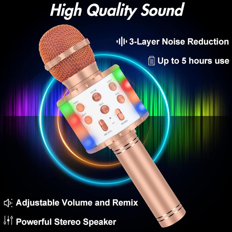 Karaoke Microphone for , Fun Toys Karaoke Machine with  & LED Lights, Home KTV Birthday Party Player, for 5 6 7 8 9 10+  Girls Boys Teens (Rose )