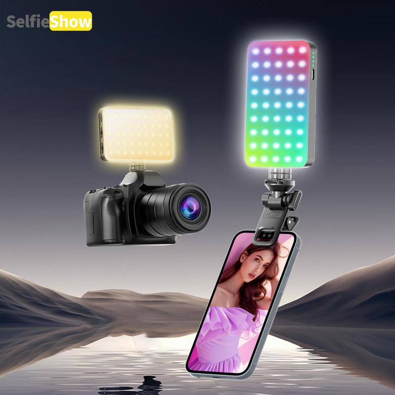 SelfieShow Portable Selfie Light, Rechargeable Mini Fill Light with 10 Dynamic Analog Light Effects, Three Color RGB Multi Level Dimming Fill Light