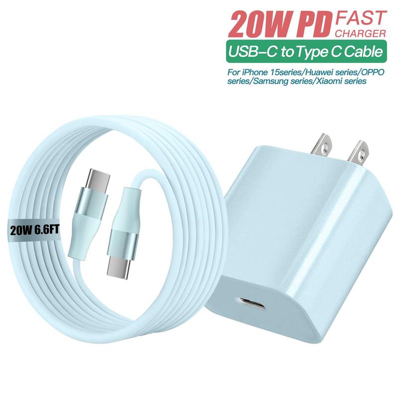 20W Type-C to Type-C Cable + 20W PD QC2.0 Wall Charger for Phone Type-C port, Fast Charging Data Cable Compatible with iPhone 15 iPhone 15 Pro Max HUAWEI Samsung S23 Ultra Xiaomi OPPO, Back to School Gifts